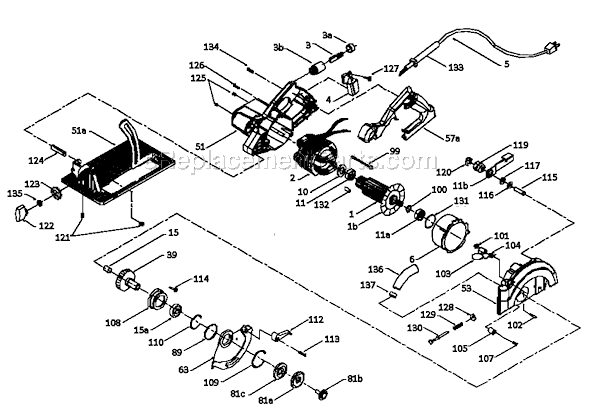 Page A Diagram and Parts List for 9743 Type 1 Porter Cable Circular Saw